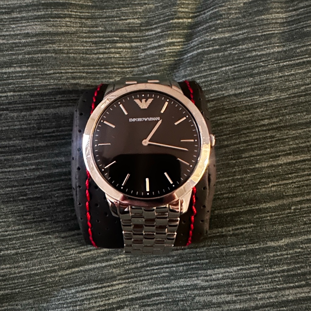 Emporio Armani Silver Bracelet Watch With Black Dial